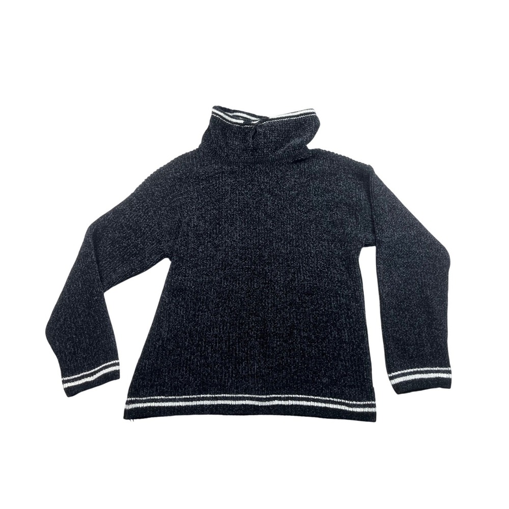Rachel Zoe M Black Chunky Knit Mock Neck Varsity Stripe Sweater